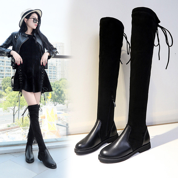 Стилни дамски високи ботуши в черен цвят