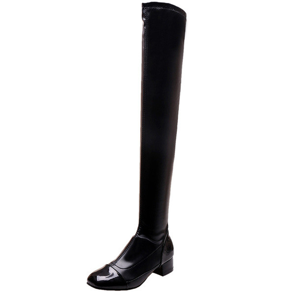 Дамски модерни ботуши над коляното в черен цвят