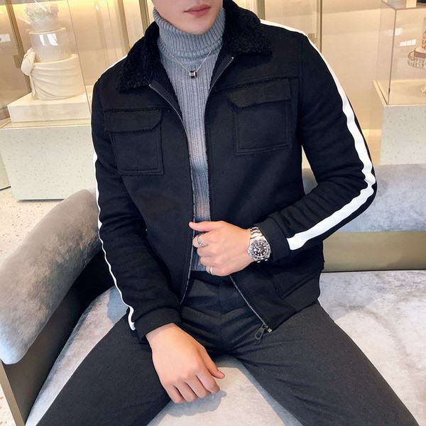 Jachetă modernă pentru bărbați cu buzunare și căptușeală moale în negru și bej
