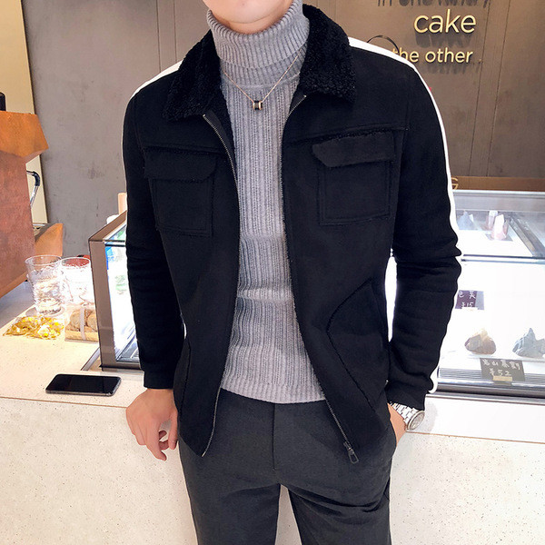 Jachetă modernă pentru bărbați cu buzunare și căptușeală moale în negru și bej