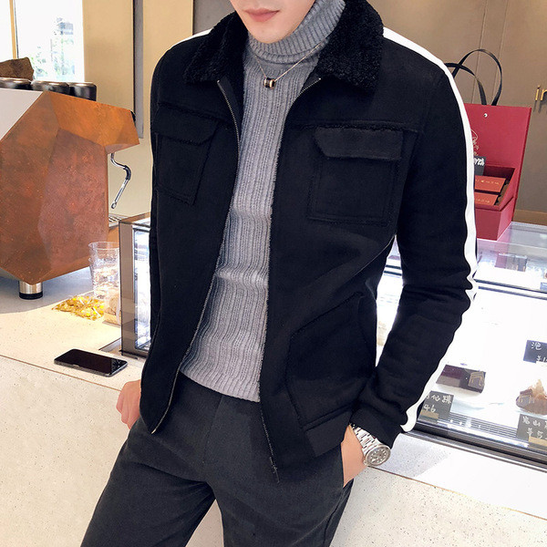 Jachetă modernă pentru bărbați cu buzunare și căptușeală moale în negru și bej