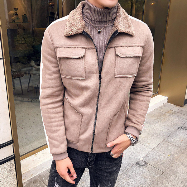 Jachetă modernă pentru bărbați cu buzunare și căptușeală moale în negru și bej