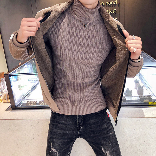 Jachetă modernă pentru bărbați cu buzunare și căptușeală moale în negru și bej