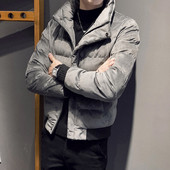 Актуално мъжко яке с V-образна яка в черен и сив цвят