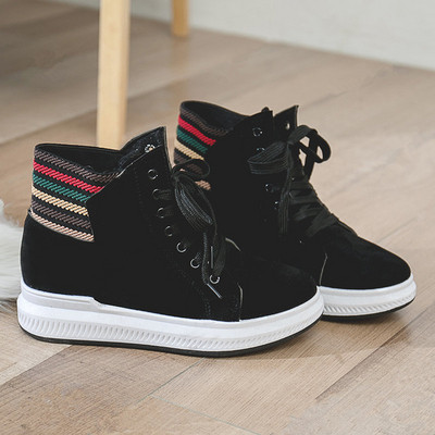 Adidasi de dama din piele intoarsa ecologica cu decor colorat in negru si maro