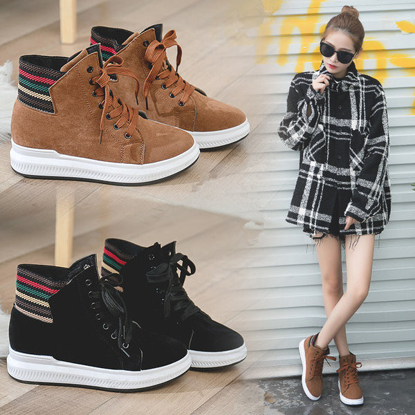 Adidasi de dama din piele intoarsa ecologica cu decor colorat in negru si maro