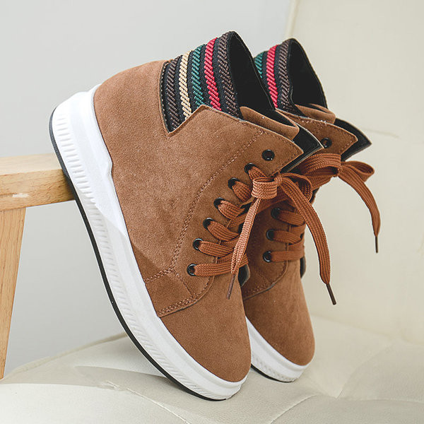 Adidasi de dama din piele intoarsa ecologica cu decor colorat in negru si maro