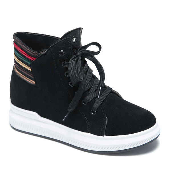 Adidasi de dama din piele intoarsa ecologica cu decor colorat in negru si maro