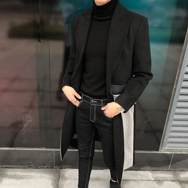 НОВО  Стилно мъжко палто дълъг модел в черен цвят 