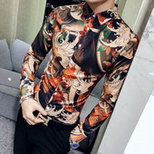 Модерна мъжка риза с цветна апликация Slim-модел в няколко разцветки