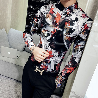 Модерна мъжка риза с цветна апликация Slim-модел в няколко разцветки