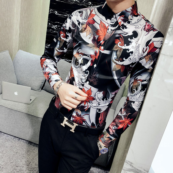 Модерна мъжка риза с цветна апликация Slim-модел в няколко разцветки 