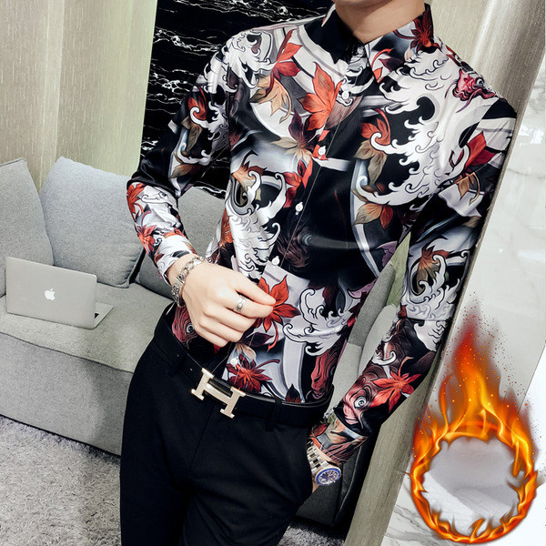 Модерна мъжка риза с цветна апликация Slim-модел в няколко разцветки 