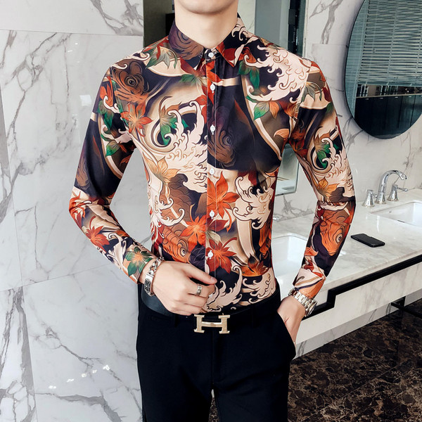 Модерна мъжка риза с цветна апликация Slim-модел в няколко разцветки 