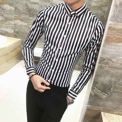 Модерна мъжка раирана  риза с 3/4  и дълъг ръкав в няколко цвята