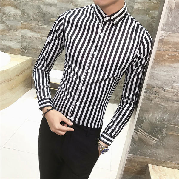 Cămașă modernă bărbați în dungi cu mâneci 3/4 și lungi în mai multe culori