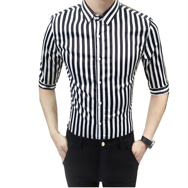 Cămașă modernă bărbați în dungi cu mâneci 3/4 și lungi în mai multe culori