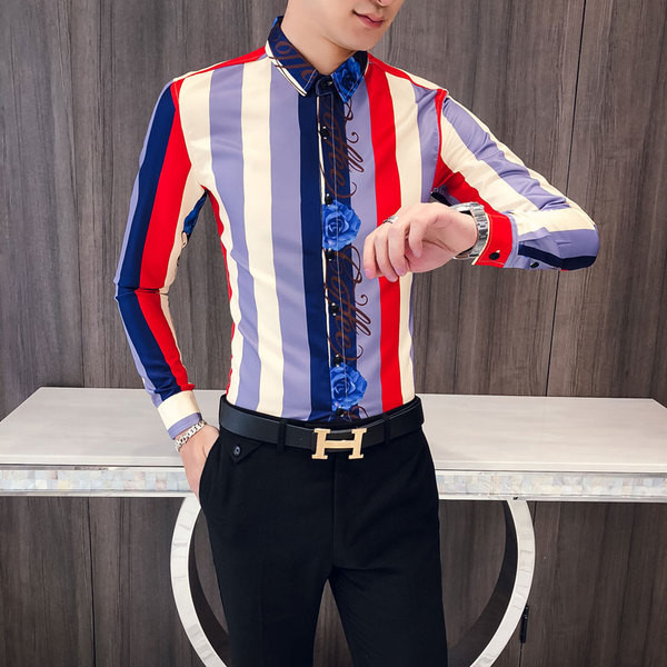 Модерна мъжка цветна риза Slim-модел 