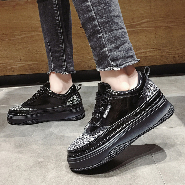 Adidasi moderni de dama cu brocart si talpa inalta in trei culori