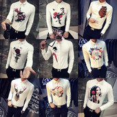 Модерна мъжка риза с цветна  апликация