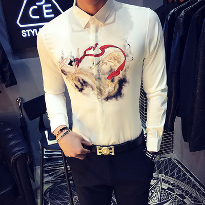 Модерна мъжка риза с цветна  апликация