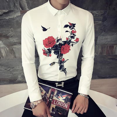 Модерна мъжка риза с цветна  апликация