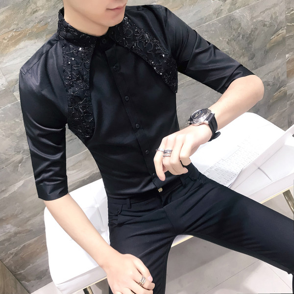 Нов модел мъжка риза с 3/4 ръкав в бял и черен цвят 