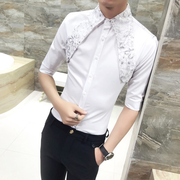 Нов модел мъжка риза с 3/4 ръкав в бял и черен цвят 