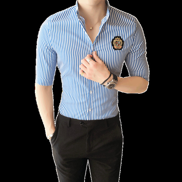 Cămașă sport-formală pentru bărbați cu dungi în roșu și albastru