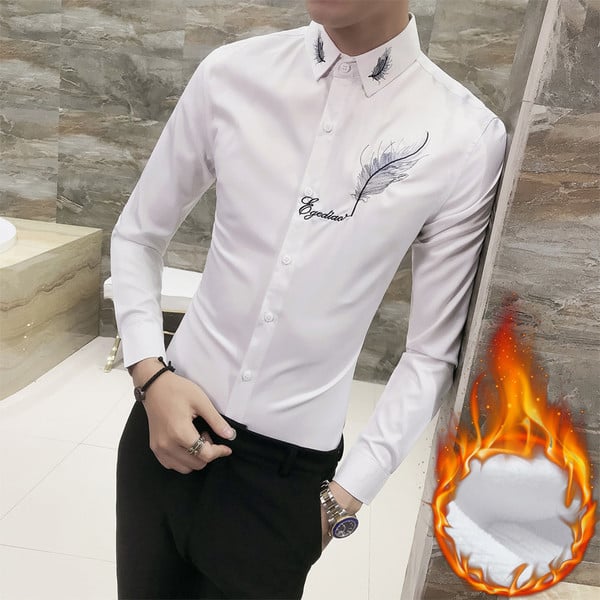 Стилна мъжка риза с цветна бродерия в два модела 