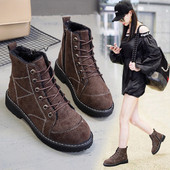 Adidasi moderni de dama din piele intoarsa ecologica cu sireturi in negru si maro