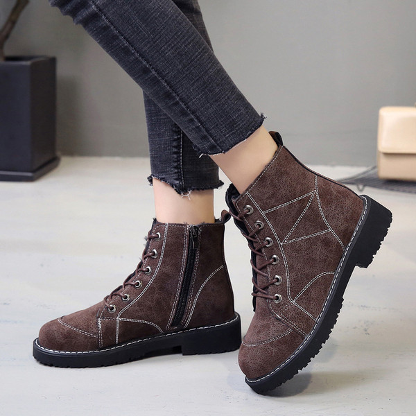 Adidasi moderni de dama din piele intoarsa ecologica cu sireturi in negru si maro