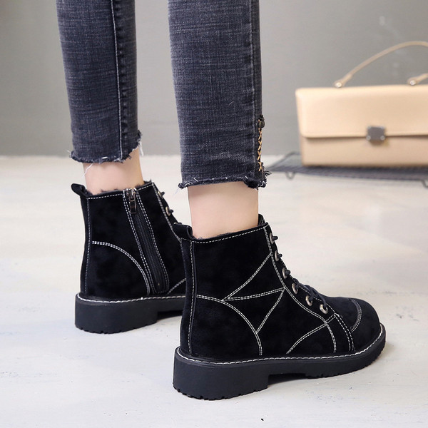 Adidasi moderni de dama din piele intoarsa ecologica cu sireturi in negru si maro