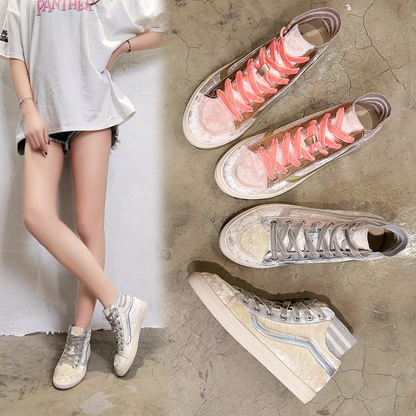 Модерни дамски кецове от кадифв в розов и сив цвят