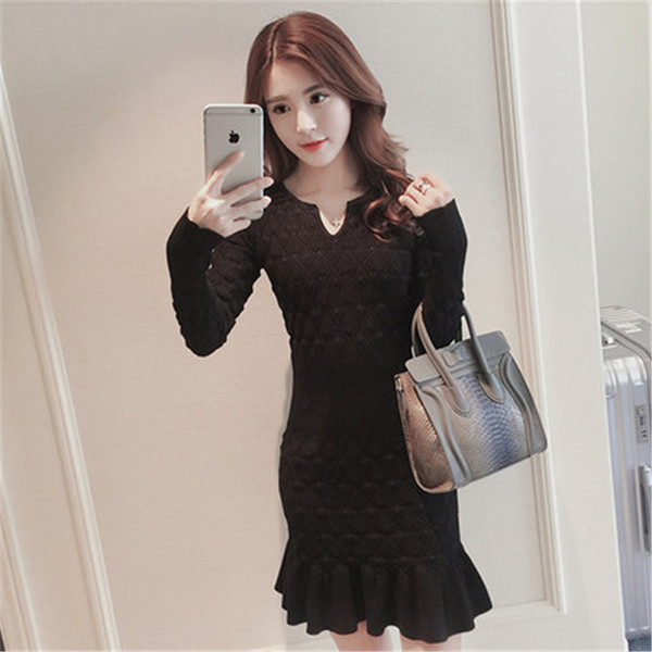 Дамска плетена рокля над коляното в няколко цвята