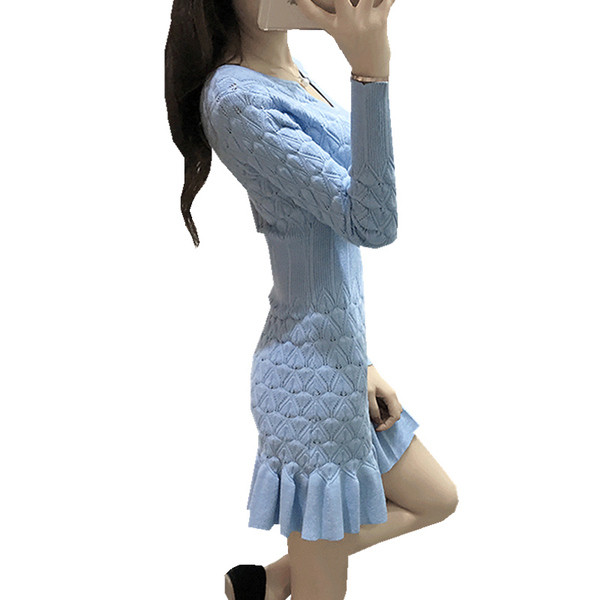 Дамска плетена рокля над коляното в няколко цвята