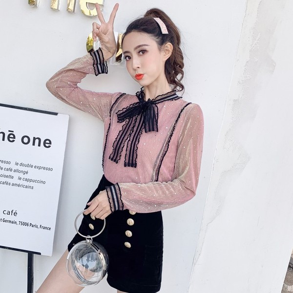 Дамска модерна риза с панделка в три цвята