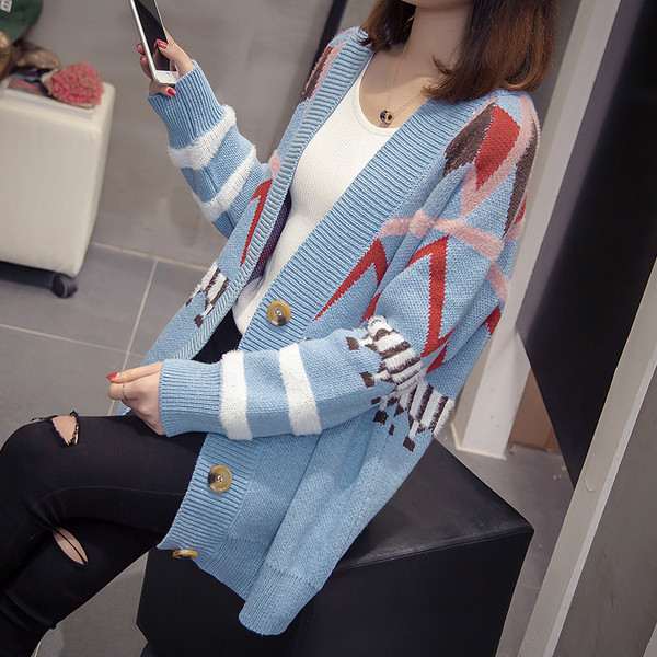 Cardigan lung modern de dama de culoare albastra