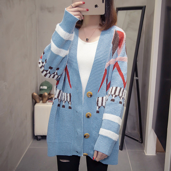 Cardigan lung modern de dama de culoare albastra