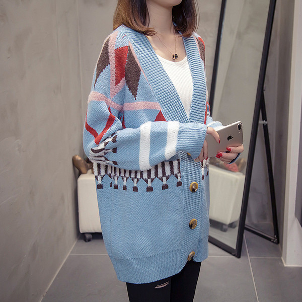 Cardigan lung modern de dama de culoare albastra