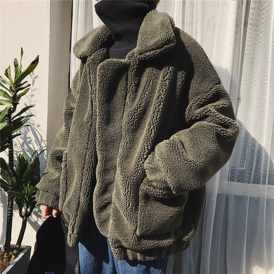 Пухено мъжко яке широк модел в черен и зелен цвят