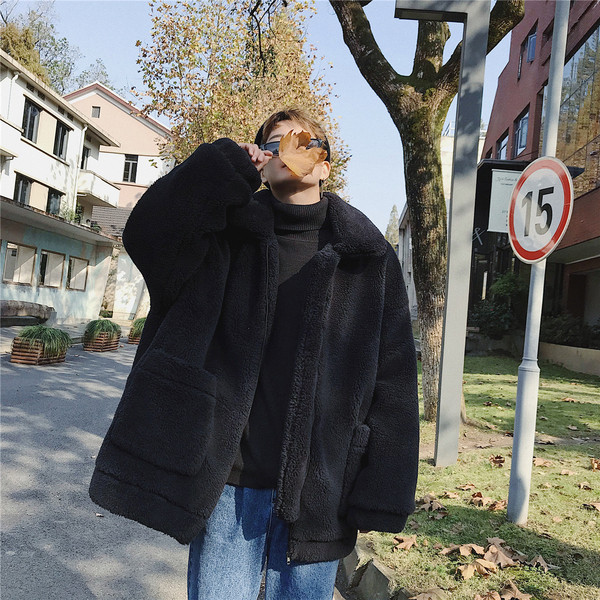 Пухено мъжко яке широк модел в черен и зелен цвят