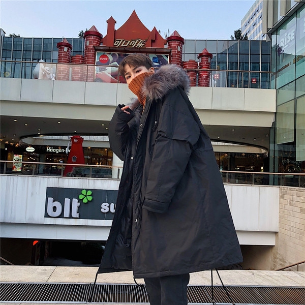 Актуално мъжко зимно яке дълъг модел в черен цвят
