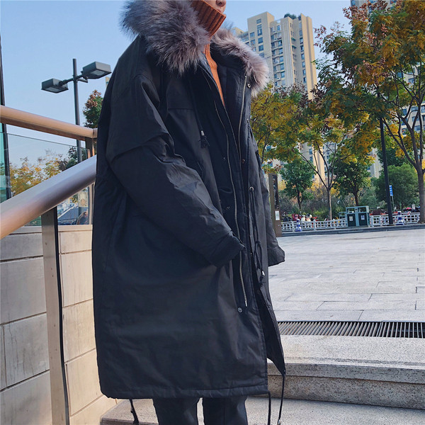 Актуално мъжко зимно яке дълъг модел в черен цвят