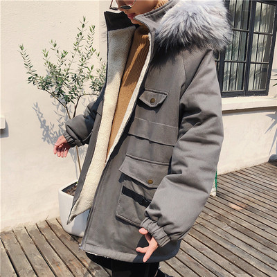 Мъжко зимно яке с джобове и качулка с пух в няколко цвята