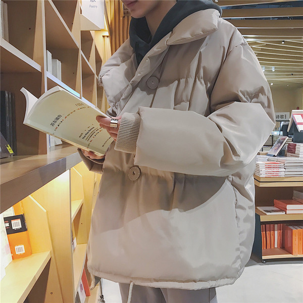 Зимно мъжко яке с О-образна яка в бежов и сив цвят