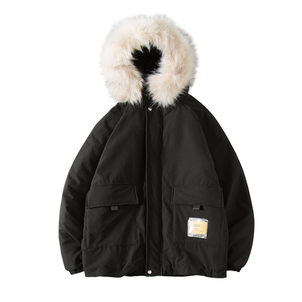 Мъжко яке с емблема и качулка в черен и бежов цвят