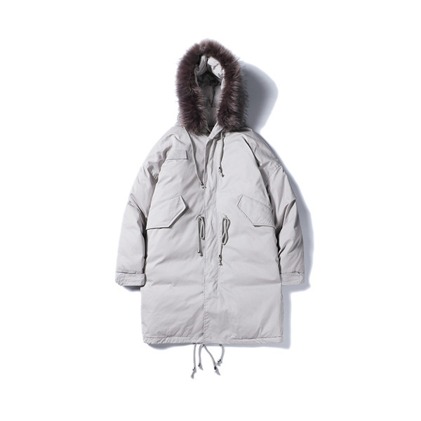 Модерно мъжко зимно яке дълъг модел с качулка и пух в два цвята