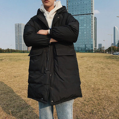 Зимно мъжко яке с големи джобове и качулка в черен и зелен цвят