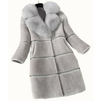 Модерно дамско палто с V-образна яка дълъг модел в три цвята 
